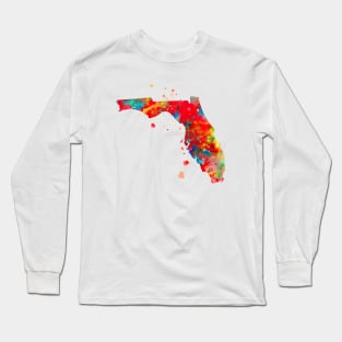 Florida State Map Watercolor Painting Long Sleeve T-Shirt